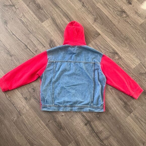 Zara Unique  Hooded Sweatshirt w/ Denim Jean Jacket Back Oversized Small - Picture 5 of 6